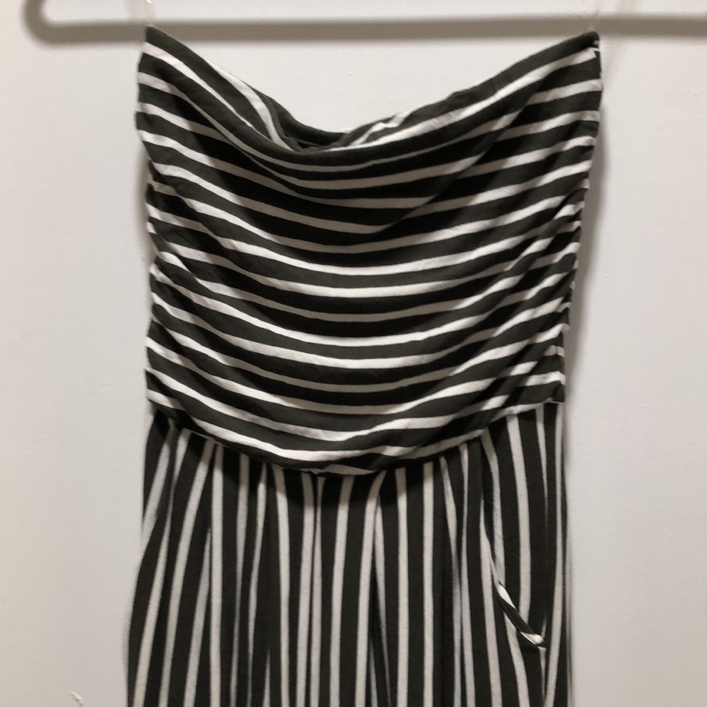 Strapless Striped white & olive green jumpsuit